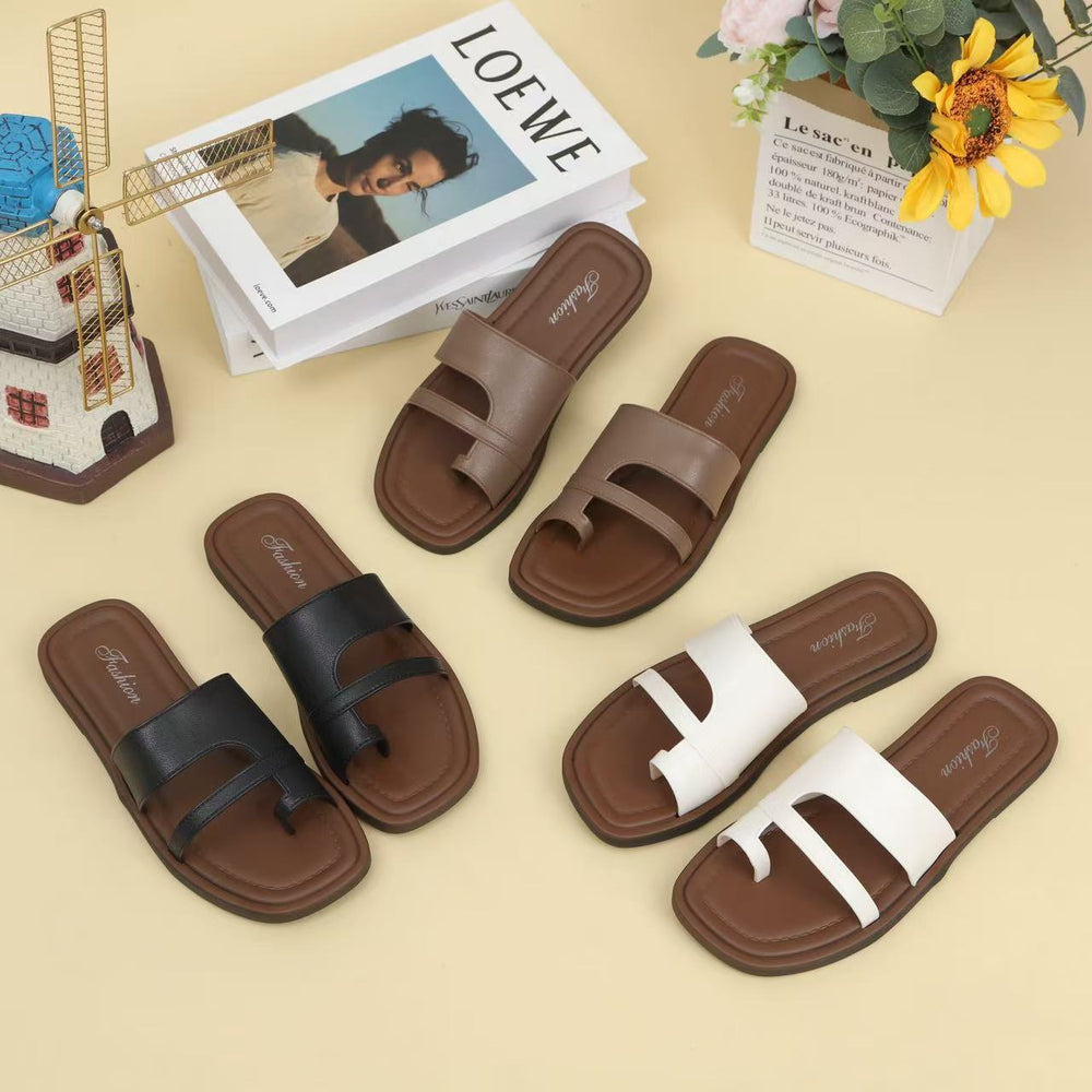 2026 new french retro flat-toe thong sandals korean style summer roman sandals beach vacation slippers