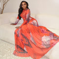 European and american style ins cross-border new spring/autumn women's fitted waist printed soft a-line dress - round neck, long sleeve, breathable dress