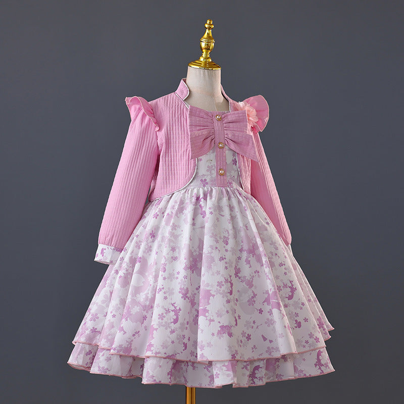 hot seller: girls' printed two-piece set - jacket & a-line skirt - new autumn/winter collection - girls' princess dress -