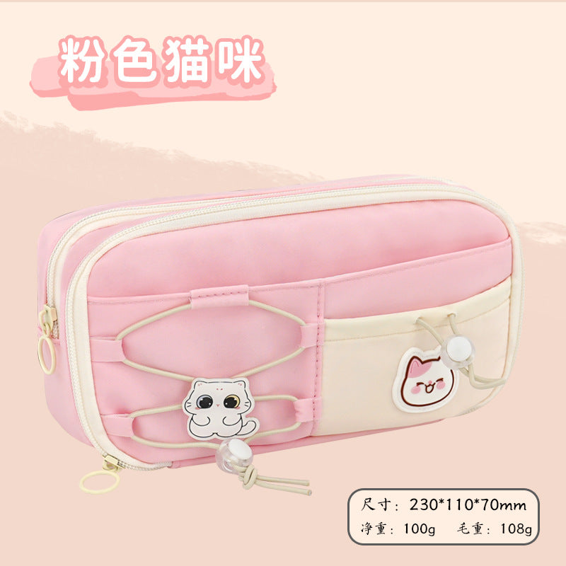 School season pencil bag large capacity cute cute apple pencil bag primary school students multi-layer stationery bag drawstring high value