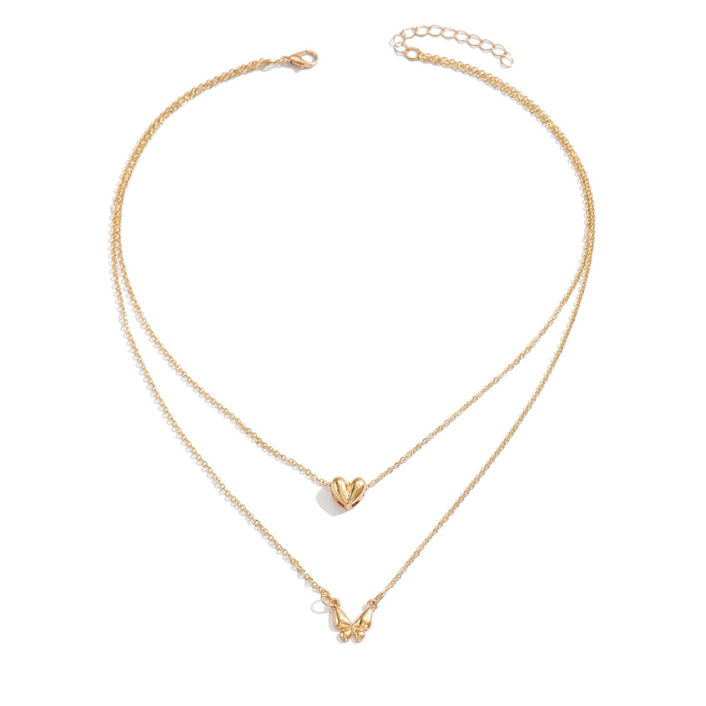 Wholesale metal butterfly heart necklace - european & american style, minimalist, unique, high-end, double-layered choker necklace accessory