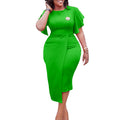 Q072  women's summer new arrival solid color high waist elegant commute ruffle sleeve office european and american style dress
