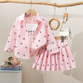 Girls' fashion bow-tie print outfit set - 3-piece cami top + collared blouse & skirt set