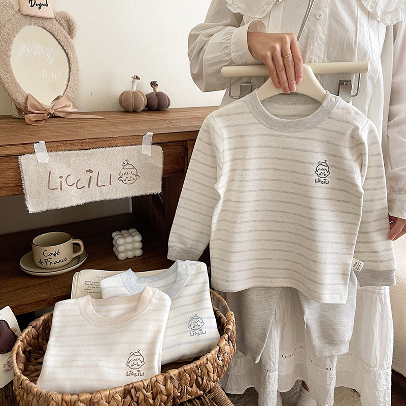 Kids autumn clothes and long trousersfall and winter comfortable velvet cotton baby intimatessuitthickenedheattech boys and girls pajamas cotton sweater