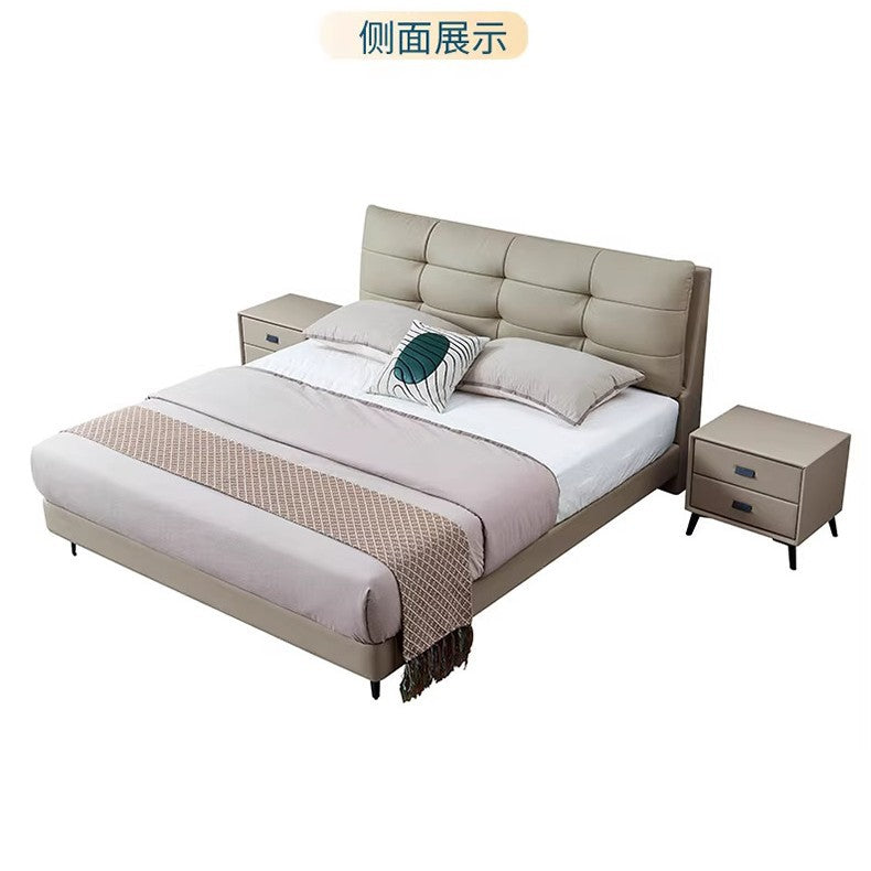 Factory wholesale genuine leather bed personalized modern casualaccessible luxury leather bed double bed small apartment solid wood soft package master bedroom
