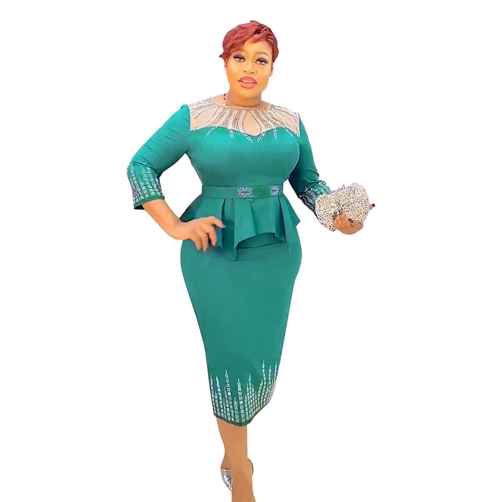 supply of african fashion women's clothing plus size heavy industry hot diamond  daily olwork clothingpure colordress