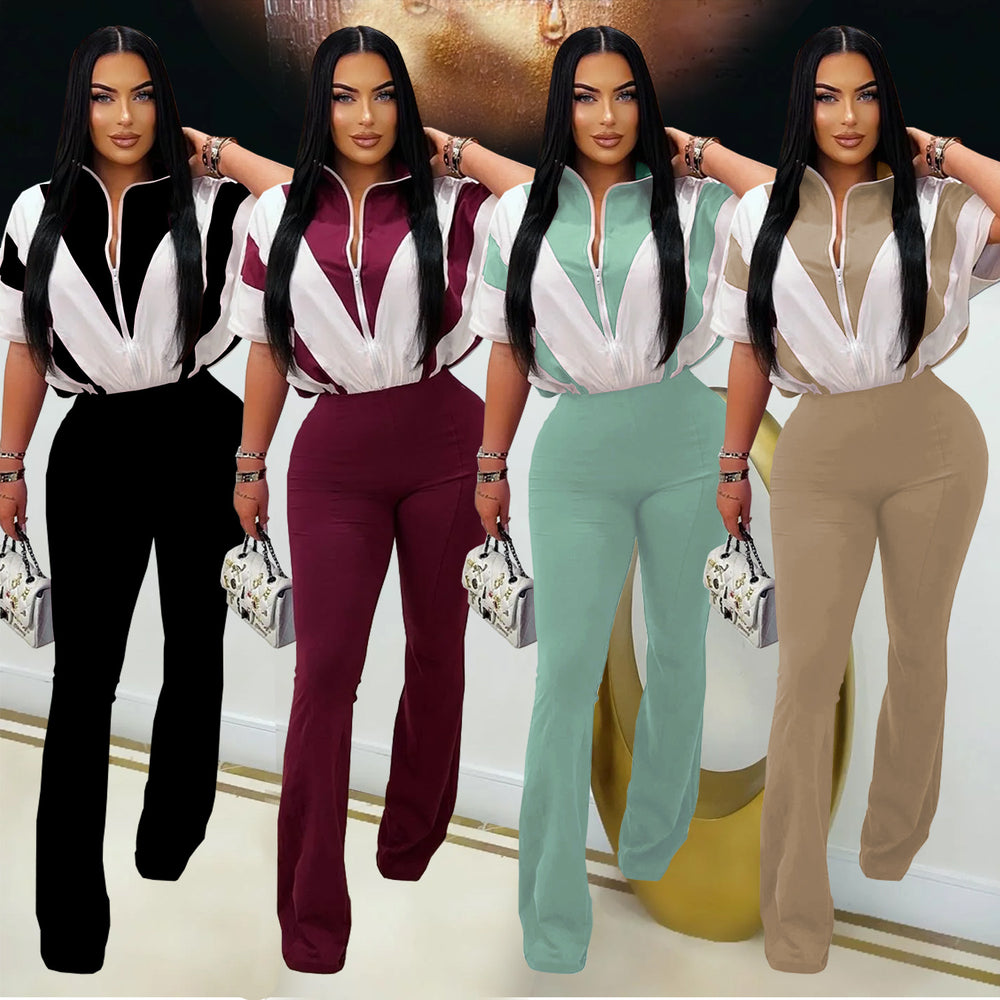 C7306 cross-border   fashion women's casual slim-fit activewear short sleeve top and pants set - new