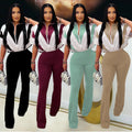 C7306 cross-border   fashion women's casual slim-fit activewear short sleeve top and pants set - new