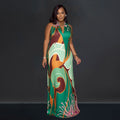 C6763 cross-border   fashion women's sexy printed sleeveless backless maxi dress