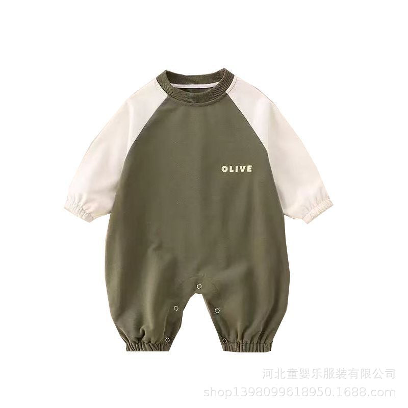 Spring/autumn romper - letter print raglan long sleeve newborn baby outfit - unisex baby jumpsuit - trendy baby bodysuit