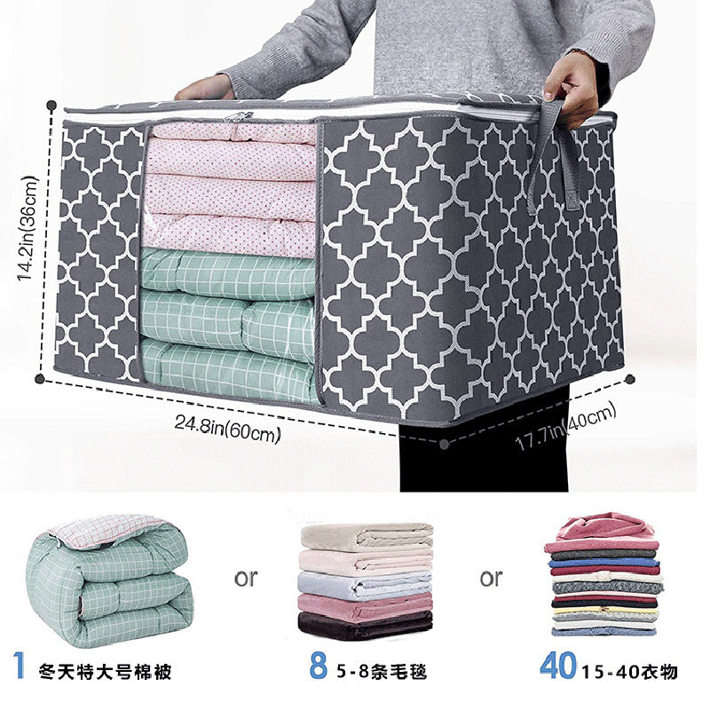 Cross-border large-capacity clothes storage bag foldable quilt storage bag transparent window thickened non-woven storage box