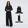 Women's outdoor sports fitness outfit set - lightweight long sleeve zip-up jacket & loose fit straight leg casual active pants