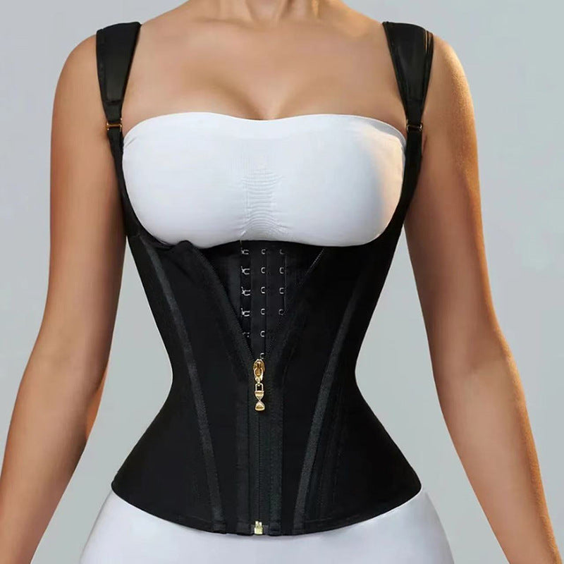 European and american cross-border hot-selling products, direct from the manufacturer: 15 fishbone zipper, double-breasted, double-layered compression shapewear tank top with latex tummy control