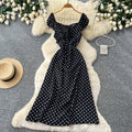 French sweet style square neck polka dot dress women's summer korean style sleeveless waist-defining elegant a-line red maxi dress
