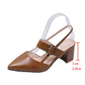 Shallow mouth thick heel high heel flats sandals women's summer 2026 new arrival k-style pointed toe one-word buckle strap roman shoes