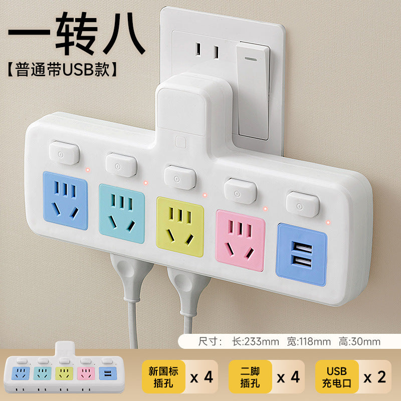 Multi-port usb charging power strip with surge protection, overload protection, five-outlet expansion, independent switches, and bedside night light