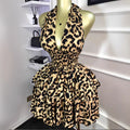 European and american cross-border women's fashion:  early summer new sleeveless halter leopard print cinched waist ruched puffy mini dress