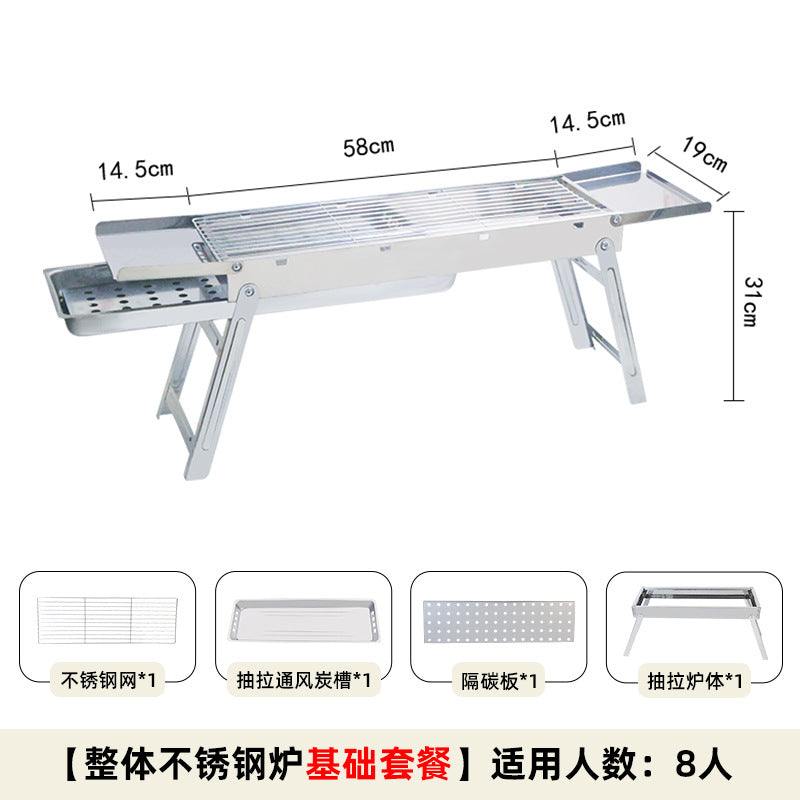 Stainless steel bbq grill - portable folding mini grill for home use, outdoor charcoal grill with mesh rack