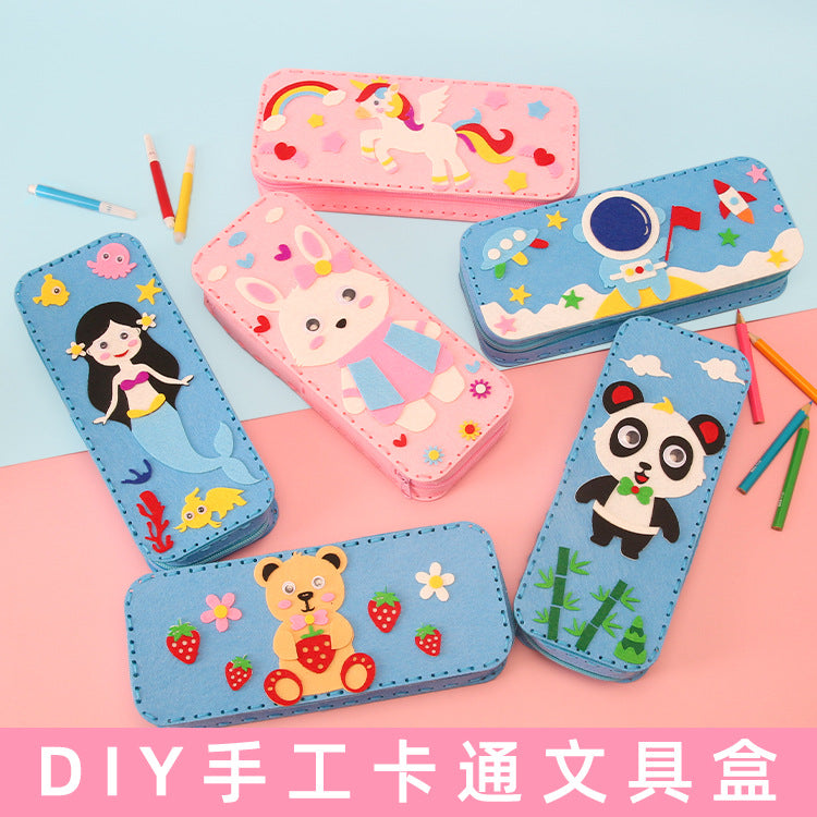 Children's DIY handmade, non-woven cartoon stationery box, pencil case, kindergarten handmade material bag pencil case