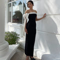 European and american style cross-border women's autumn/winter new fashion elegant one-shoulder ribbon sleeveless bodycon mini dress