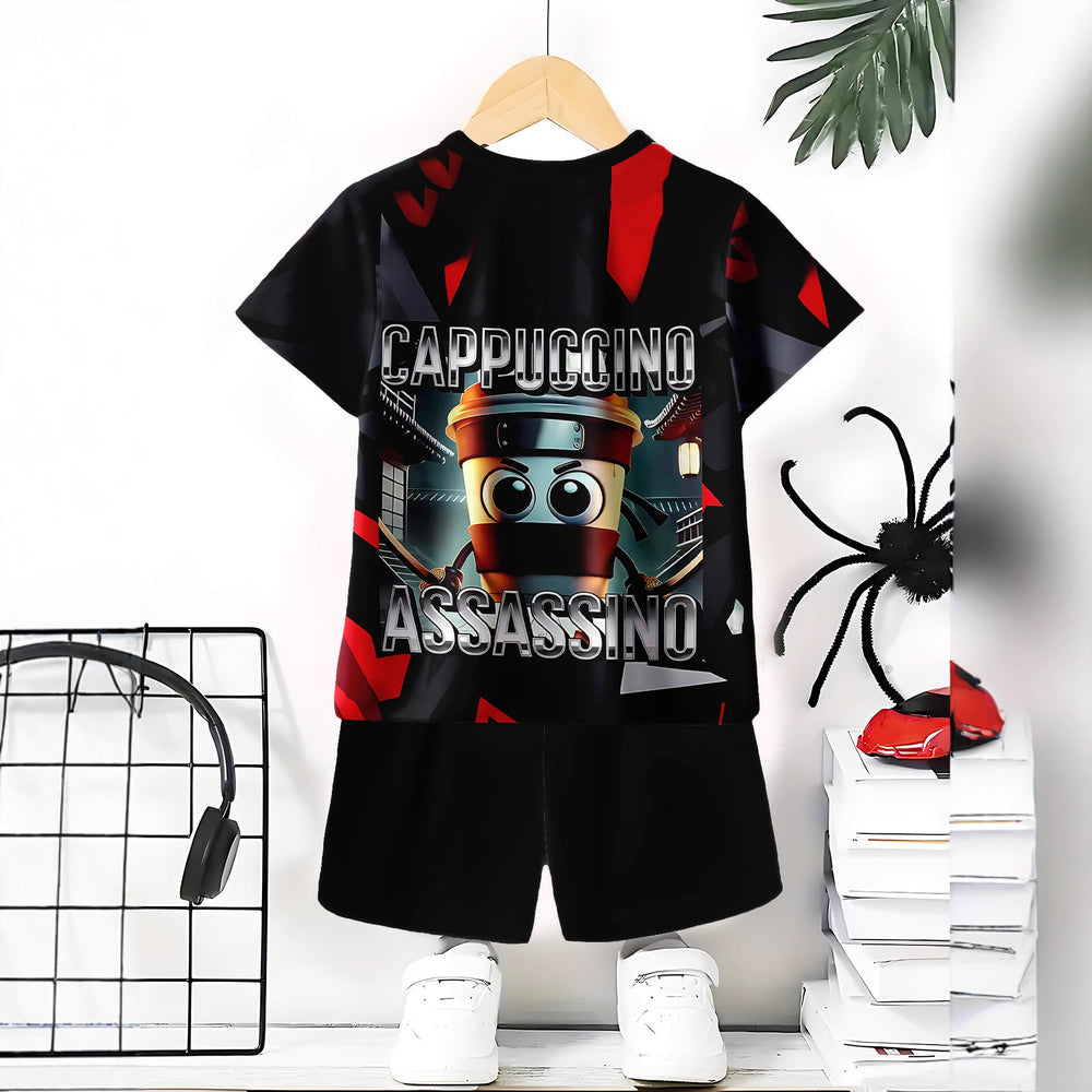 "stylish digital 67 print," perfect for summer wear, boys' outdoor sports t-shirt set