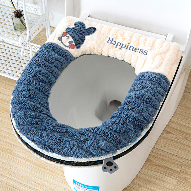Toilet mat winterfor homewintercute cushion washablefall and winterthickened zipper toilet cover toilet mat