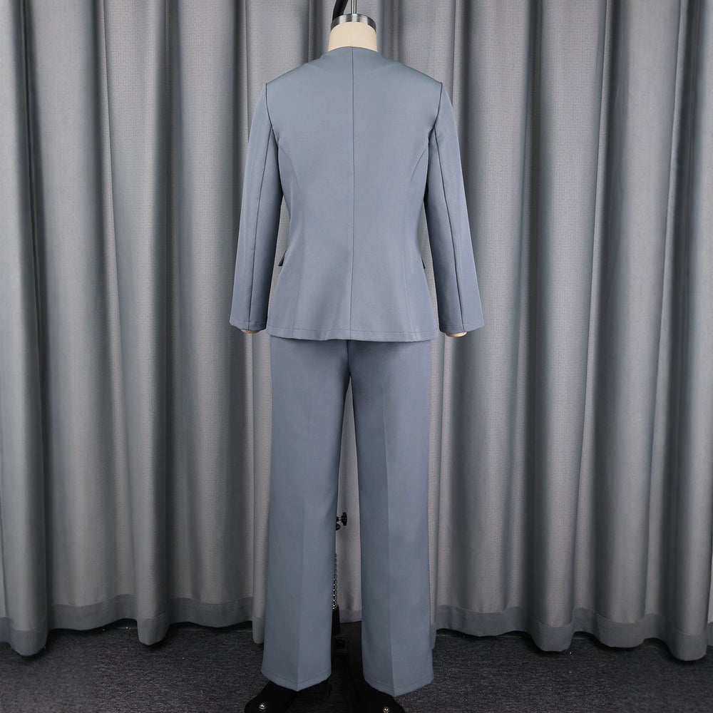 New fashionable design long-sleeve blazer and high-waisted straight-leg pants two-piece set
