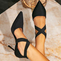 Huizhou aliexpress women's high heel sandals black fashion pointed toe cross strap stiletto heels pointed toe high heels