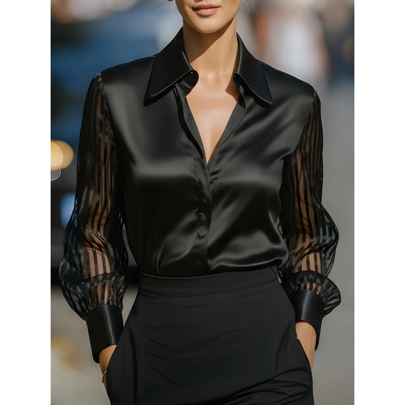 Wish bestseller: autumn new arrival solid color satin long sleeve blouse