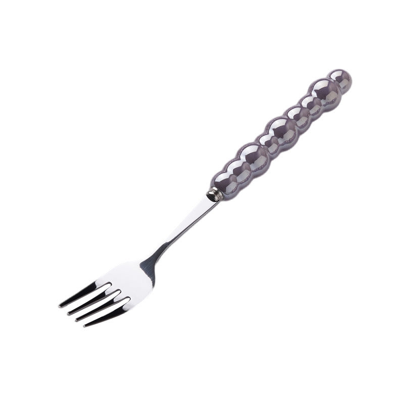 Light luxury style ins knife, fork, spoon, pearl handle, stainless steel tableware, creative fork, household high-looking mooncake knife and fork