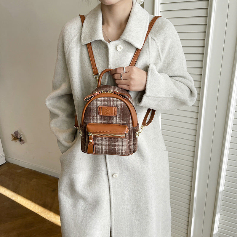 2025 trending wool plaid pillow bag women's new simple fashion backpack - ins style