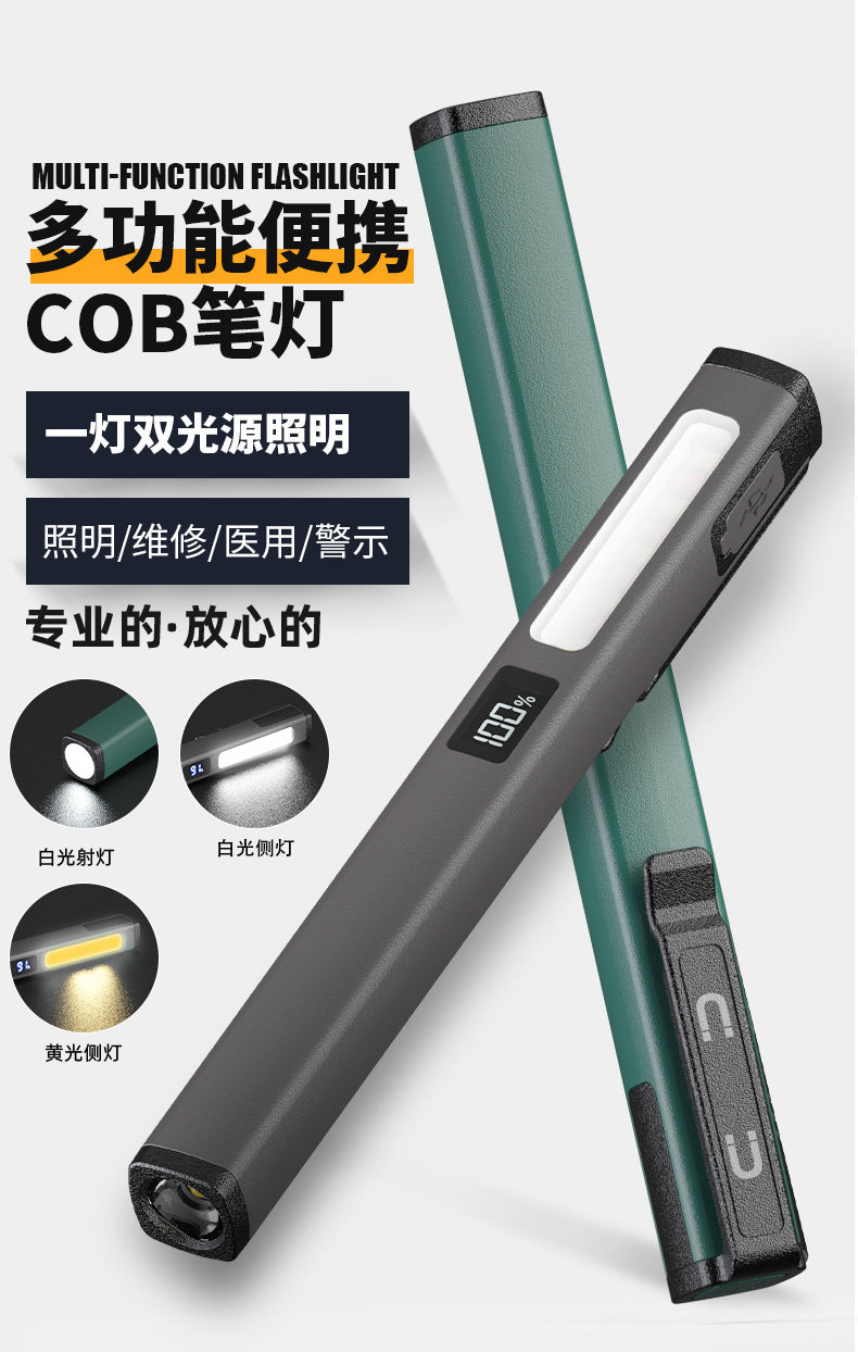 Cross-border new LED mini three-light source medical flashlight pen light USB charging with magnetic suction multi-function work light