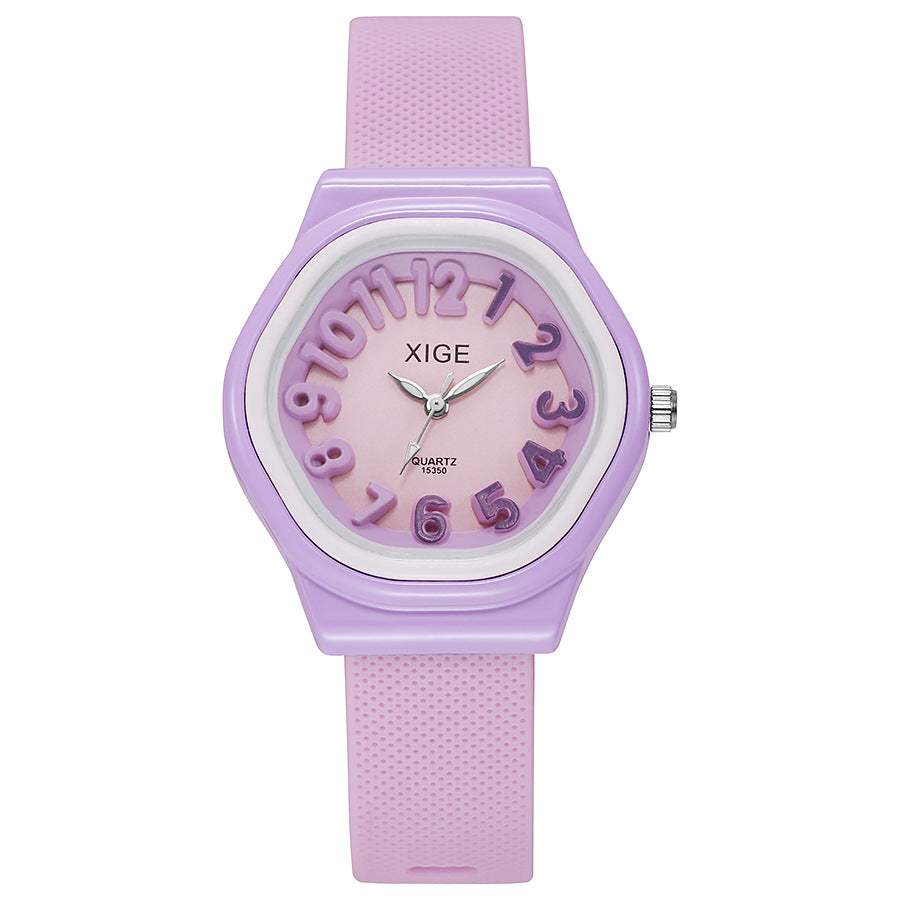 New candy-colored silicone strap waterproof women's watch student watch dopamine color block quartz watch - wholesale from manufacturer