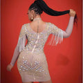 supply elastic mesh hot diamond rhinestone tassel sexy silmcustom performance costume evening dress
