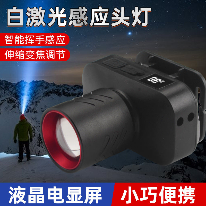 Cross-border outdoor headlights Induction head-mounted flashlights Rechargeable LED digital display lighting for night fishing Small headlights