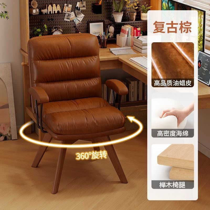 Computer chair for homeaccessible luxuryretrorotatable solid wood chair study desk chair comfortable long sitting bedroom back chair