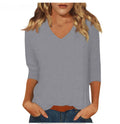 cross-border  women's everyday versatile casual v-neck solid color three-quarter sleeve t-shirt top