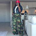 European and american style camouflage jeans -  cross-border women's fashion hot girl side frayed wide leg pants