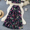 Floral off-the-shoulder bandeau cake dress two-piece set - women's summer sweet & sultry romantic maxi dress outfit