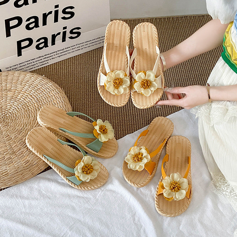 Sweet floral slides for women - summer beach sandals, korean style, trendy student design, non-slip fashion slippers, soft sole shoes