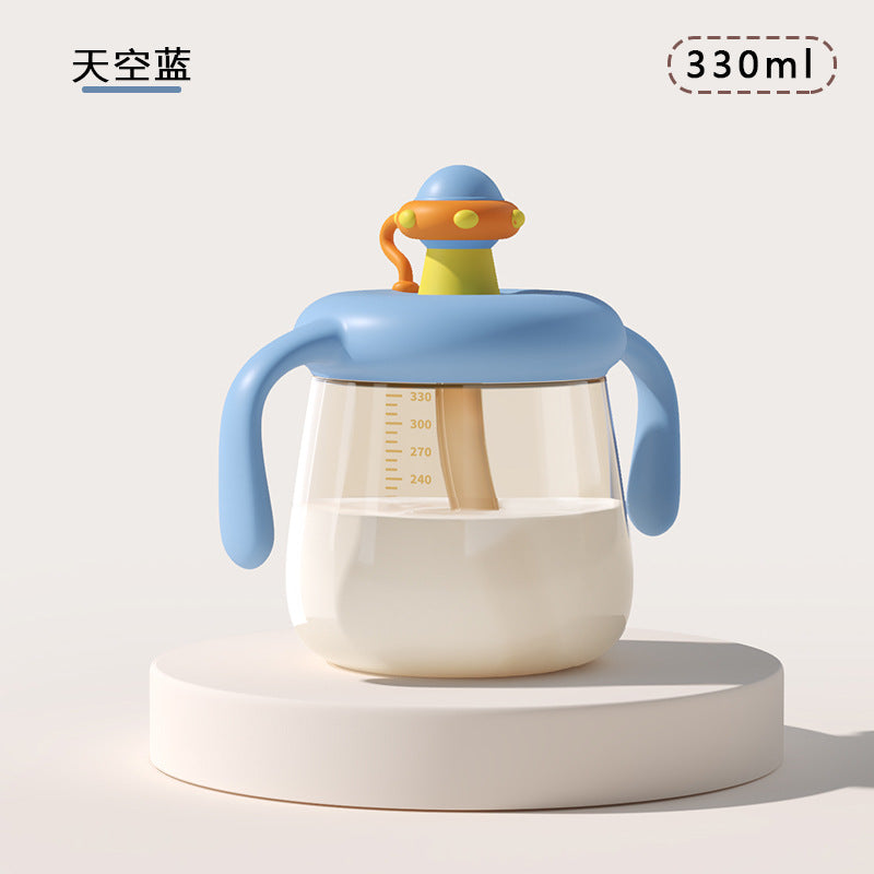 Kids' milk cup ppsu microwaveable baby drinking cup with straw - cartoon design