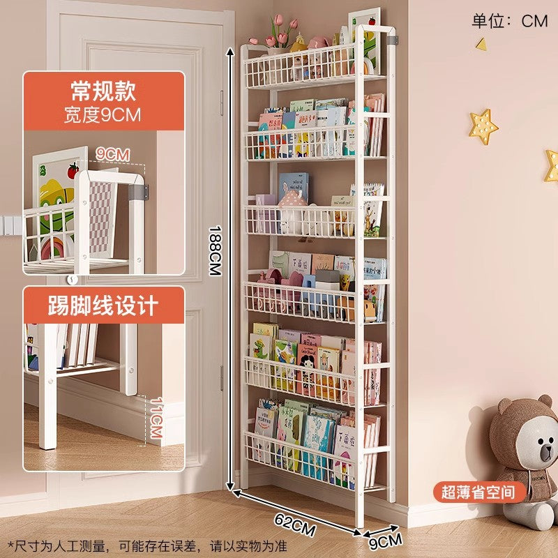 Behind the door shelf wrought iron ultra-thin bookshelf floor-to-ceiling children's simple extremely narrow crack wall wall hanging household storage cabinet
