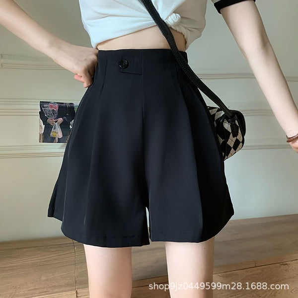 Large size women's clothing fat mm high waist shorts are thin and drape loose sports wide-leg black shorts women's casual suit pants