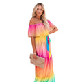 new foreign trade  style printed maxi dress gown   off-the-shoulder cross-border fashion dress
