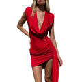 fashion  summer new arrival women's deep v neckelegant halter neck pleated sexy silm hip-hugging dress