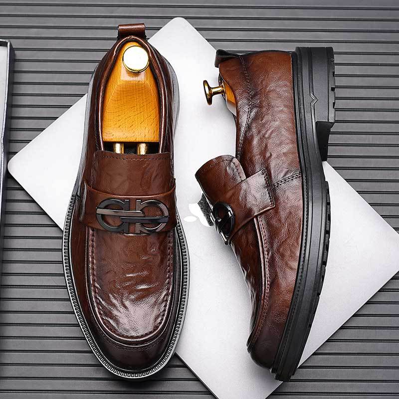 Business formal leather shoes for men live broadcast hand-grabbed pattern slip-on british style slip-on casual groom wedding suit shoes