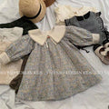 Trending girls' dress: new autumn  collection - stylish, loose-fit, long-sleeved floral dress with turn-down collar for little girls