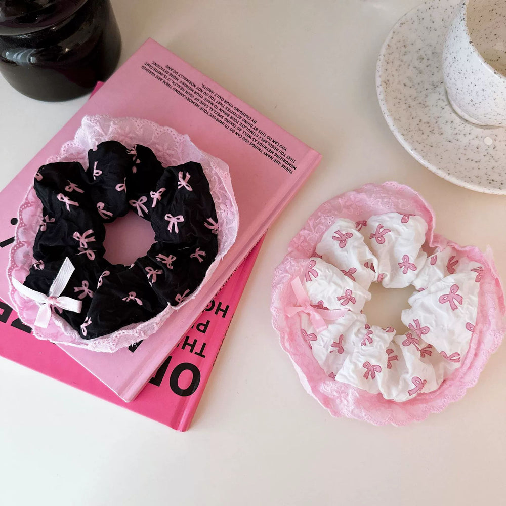 Lace edge floral bows large intestine hair tie frenchgirlsweet hair tie rubber band ponytail hair tie headwear