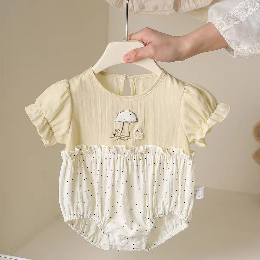 Baby bodysuit romper short sleeve onesie - simple cartoon design, lightweight summer style for baby boys