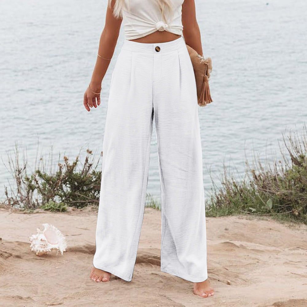 cross-border  fashion summer plaidhigh waistpants button elastic waist loose pants women's casual straight-leg pants